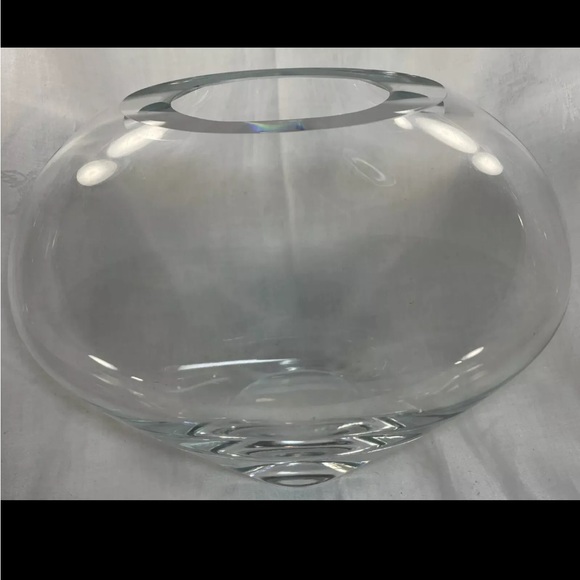 Other - Art Glass Clear Flower Vase Oval Round Shaped Contemporary Heavy High Gloss